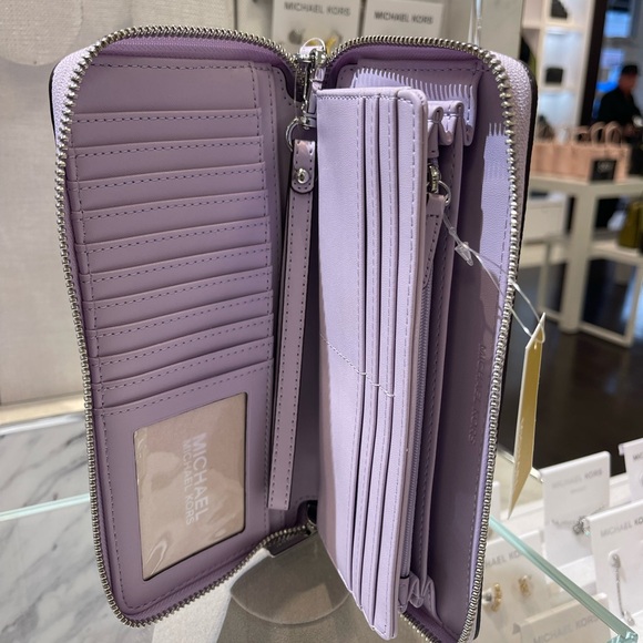 MICHAEL KORS Jet Set Large Signature Logo Continental Wallet Wristlet Lt Quartz - Picture 7 of 16